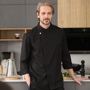 Chef Uniform Men Long Sleeve White Cotton Side Fastening Restaurant Workwear - Product Image 2