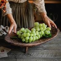 Ensembles d'assiettes de fruits à grand bassin en bois massif rétro pour le petit-déjeuner, les collations et le paquet de fruits, plateau plat ovale