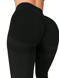 Pantalon de yoga noir long à taille haute et très élastique avec fonction rehausse-fesses, motif uni, sans couture pour le sport et le yoga - Product Image 3