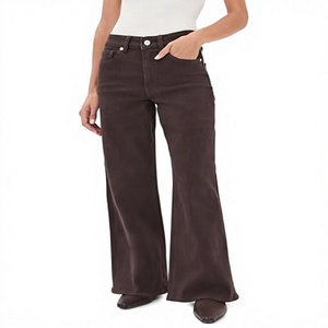 Pantalones vaqueros de mezclilla marrón oscuro de cintura media y pierna recta para mujer, estilo casual, corte regular, color liso, tela de algodón, estilo veraniego - Product Image 3