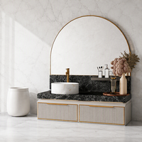 Meuble-lavabo de salle de bain moderne OPPOLIA en métal demi-rond arqué avec miroir LED, vasque flottante murale
