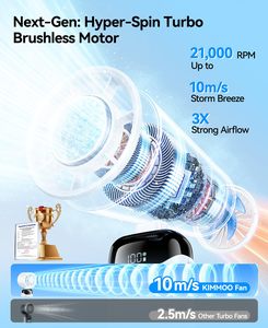 Ventilateur portable USB rechargeable 199 vitesses, mini ventilateur de poche avec lumière, écran d'affichage 5 vitesses, support de téléphone pliable, pour extérieur - Product Image 2