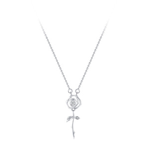 Collar con colgante de rosa romántica de plata de ley S925 con diseño de jardín, versión en cobre personalizable, un regalo de aniversario perfecto para mujeres. - Product Image 1
