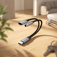 Cable Adaptador de Audio Auxiliar Tipo C 2 en 1 con Divisor, Trenzado de Nylon y Aluminio, para Laptop, Teléfono, Auriculares, Llamadas y Carga