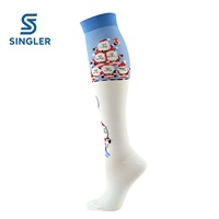 Chaussettes de compression de Noël motif renne, hauteur genou, compression graduée, en nylon et élasthanne