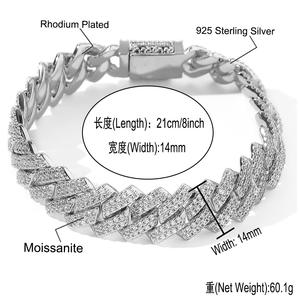 BES 14MM personnalisé Hip Hop bijoux glacé 925 Sterling Prong réglage VVS Lab Moissanite cubain lien chaîne collier Hip Hop bijoux - Product Image 2