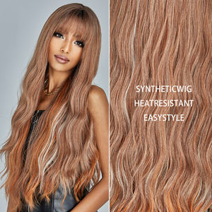 Véritable <span class=keywords><strong>Action</strong></span> Photo Brun Rouge Ombre Vague <span class=keywords><strong>Perruque</strong></span> Cheveux Bouclés Frange Mat Haute Densité Résistant À La Chaleur Fibre Layered <span class=keywords><strong>Perruque</strong></span> Rayée - Product Image 4