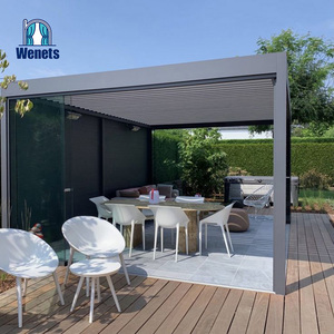 Design moderno colonna in lega di alluminio <span class=keywords><strong>a</strong></span> prova di pioggia e vento elettrico regolabile feritoie <span class=keywords><strong>da</strong></span> tetto Pergola con tessuto in poliestere cieco - Product Image 4