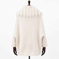 Cardigan en laine/viscose coréenne pour femme, à manches chauve-souris, tricoté plat, respirant, avec col écharpe, rayé blanc, style boutique