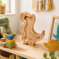 Hucha de madera con forma de animal personalizada con logo, caja de monedas de acrílico transparente con letras