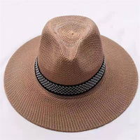 Chapeau de paille Panama Fedora en polyester avec logo personnalisé brodé, pare-soleil d'été pas cher en gros