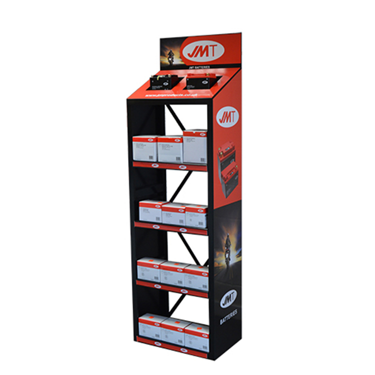 4 Tier Custom Metal Floor Battery Display Shelf Lithium Display Rack for Retail Store — view 2