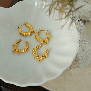 Pendientes de Aro de Aleación de Zinc Dorada con Diseño Geométrico de Sol y Llama, Pendientes de Moda para Fiesta EH56 - Product Image 3