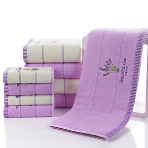 Juego de toallas de baño de algodón puro, 70x140 cm, lavanda, bordado a rayas, blanco pálido, morado, agradable para la piel, regalo para uso doméstico - Product Image 3