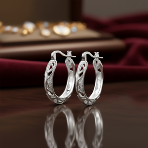 Orecchini a Cerchio E772 in Oro Bianco, Stile Classico da Donna, Gioielli Raffinati Placcati 18K, Design Elegante - Product Image 2