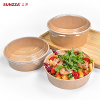 Sunzza 1000ml 44 oz avec couvercle en papier rond étanche récipient jetable papier artisanal à emporter saladier