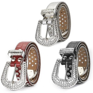 Fabricants de ceintures de luxe personnalisées de créateur en diamant Sib <span class=keywords><strong>Simon</strong></span> ceintures occidentales pour hommes et femmes ceintures en cristal cloutées en cuir et strass - Product Image 2