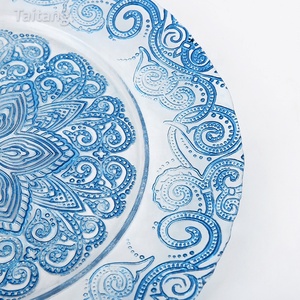 <span class=keywords><strong>Assiette</strong></span> de présentation ronde en <span class=keywords><strong>verre</strong></span> de 13 pouces avec motif floral <span class=keywords><strong>bleu</strong></span> en relief pour banquets de mariage et réceptions de mariage - Product Image 3