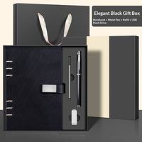 Set Hadiah Notebook Biru Mewah Logo Kustom OEM ODM, Pulpen Logam Isi Ulang, USB Drive, Kotak Hadiah Promosi Bisnis