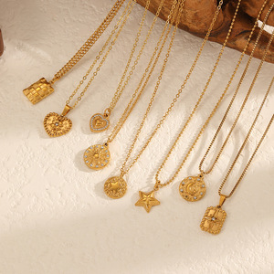 Collar con colgante de acero inoxidable con dije de corazón y estrella, cadena de clavícula en tono dorado para regalo, joyería de moda. - Product Image 2