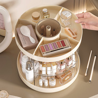 Organizador de Maquillaje Giratorio 360° Blanco Crema, Moderno y Minimalista, Soporte Transparente de Plástico para Cosméticos, Estante para Brochas y Lápices Labiales, a Prueba de Polvo