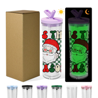 Vente en gros de gobelets en acrylique avec boule à neige de 20oz qui brillent dans le noir tasses en plastique pré-percées à double paroi PS Party clair sans BPA