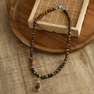 Collar de Piedras de Ojo de Tigre Negro de 6 mm, Estilo Bohemio Étnico Vintage de Moda Occidental, Collar con Colgante de Piedra - Product Image 2