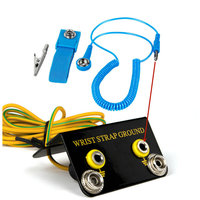 Konektor Grounding Ring Soket Anti Statis Bentuk L dengan Kabel Terminal Hijau 5.5ft untuk Grounding Tali Pergelangan Tangan ESD
