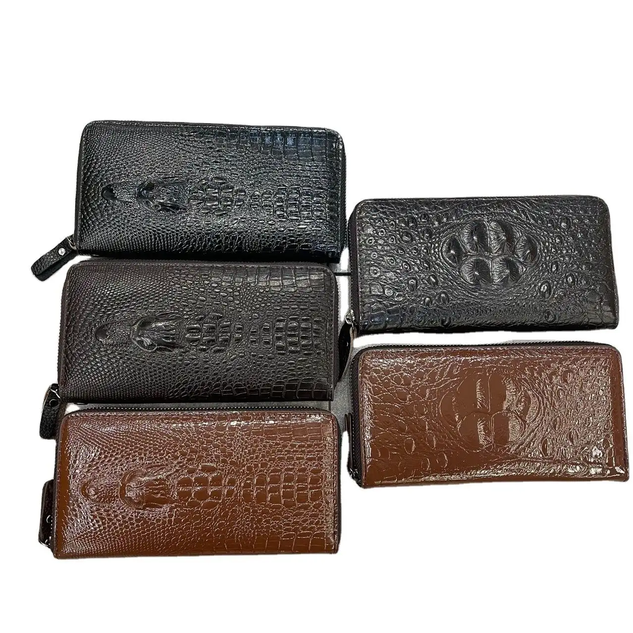 Wholesale New Design Classic Black Leather Men Sling Purses Fashion Crocodile Pattern Wallets Mens Clutch Wallets