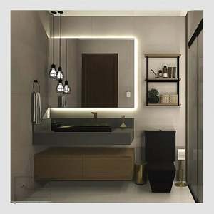 Meuble de salle de bain moderne de haute qualité avec miroir LED et panneau en pierre, personnalisable, combinaison de vasque d'angle triangulaire pour hôtel, résistant à l'eau - Product Image 4