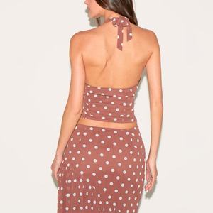 Nouvelle Arrivée Automne Style Y2K Ensemble Deux Pièces Femme 100% Coton Haut Sexy Décolleté Plongeant Jupe Droite Taille Basse Tenue Décontractée à Pois - Product Image 2