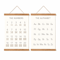 Affiche de l'alphabet et des chiffres pour enfants avec cadre suspendu en bois de hêtre, tailles personnalisées A3 A2, décoration murale éducative pour chambre d'enfant et salle de classe