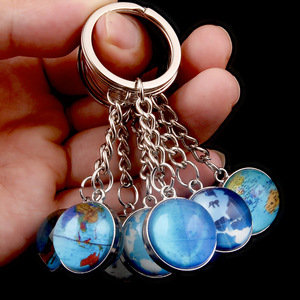 Wholesale Map Globe Pattern Time Gem Keychain Pendant Crystal Glass Ball Pendant Keychain
