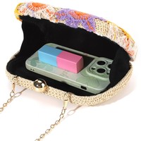 Pochette polyvalente de plage en tricot ajouré à motif floral, style pastoral, avec fermeture à chaîne et dragonne en PP tressé, collection Printemps-Été 2026 pour femme
