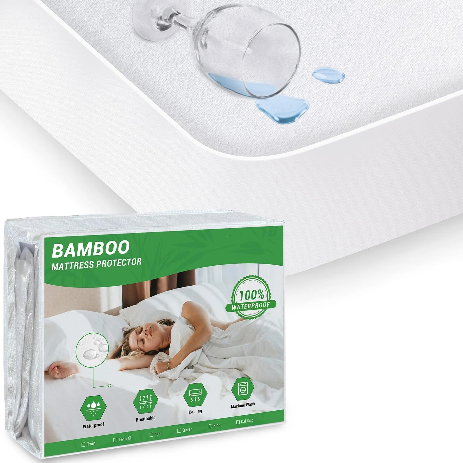 Housse de matelas en bambou hypoallergénique, respirante et lavable, protège-matelas imperméable en bambou éponge de qualité supérieure