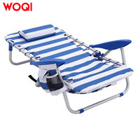 Chaise de plage portable WOQI, capacité de 331 lb, dossier réglable à 4 positions, 2 poches latérales, barre porte-serviettes