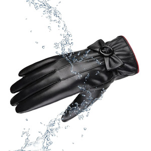 ถุงมือหนังแท้ 100% สำหรับฤดูหนาว แฟชั่นจากปากีสถาน สีดำ ตกแต่งโบว์ - Product Image 4