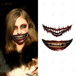 Tatouage temporaire autocollant de déguisement Halloween <span class=keywords><strong>Horreur</strong></span> <span class=keywords><strong>Thriller</strong></span>, motif grande bouche, impression par transfert à l'eau, imperméable, pour décoration corporelle - Product Image 2