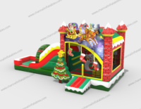 Château gonflable et toboggan gonflable de Noël avec Père Noël et rennes, thème Bonhomme de neige pastel