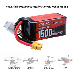 SUNPADOW 4S Lipo Batterie 14.8V 1500mAh 120C XT60 Prise pour RC FPV Drone Hélicoptère Avion Quadcopter 2 Packs