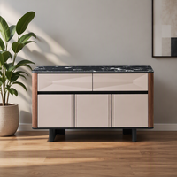 Table console moderne haut de gamme en bois massif avec plateau en marbre, fabriquée à la main en Italie, meuble de rangement de luxe sur mesure