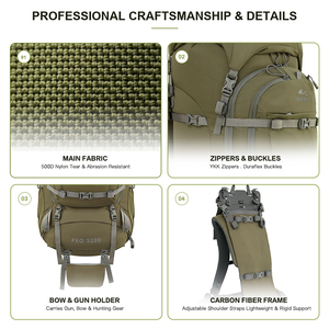 Sac à dos de <span class=keywords><strong>chasse</strong></span> étanche léger GAF 85L en nylon 500D avec cadre en fibre de carbone et support pour arbalète et <span class=keywords><strong>arc</strong></span> - Product Image 3
