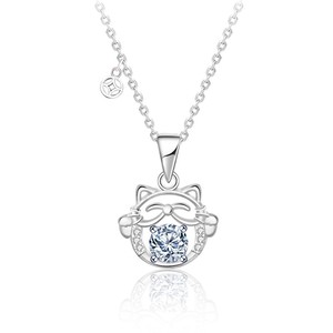 Collier pendentif <span class=keywords><strong>Chat</strong></span> <span class=keywords><strong>porte</strong></span>-<span class=keywords><strong>bonheur</strong></span> pour cadeau, avec pierres précieuses rondes accentuées, Moissanite GRA, en <span class=keywords><strong>argent</strong></span> 925, collier pendentif <span class=keywords><strong>chat</strong></span> mignon - Product Image 1