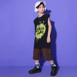 Anak laki-laki menunjukkan kebesaran jalan Danicng pakaian anak-anak Hip Hop pakaian rompi atasan kargo celana pendek untuk Gadis Jazz kostum pakaian dansa