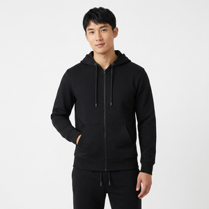 SPARKWELL INDUSTRY Men's <b>Black</b> 100% Cotton Breathable Midweight Winter Sporty 2-in-1 <b>Hoodie</b> & Jogger Pants Full-Zip Regular Fit - Product Image 1