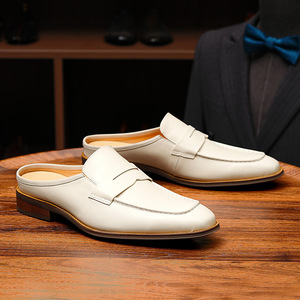 Mocassins pour hommes en cuir véritable à bout fermé, chaussures décontractées classiques blanches - Product Image 2