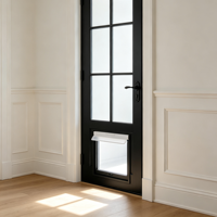 Porte double française en acier de luxe K-draw avec porte pour animaux intégrée, porte intérieure en verre sur mesure