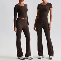 Ensemble de yoga et de course à pied pour femmes de haute qualité, pantalon évasé qui relève les hanches, haut à manches longues ou courtes, t-shirt
