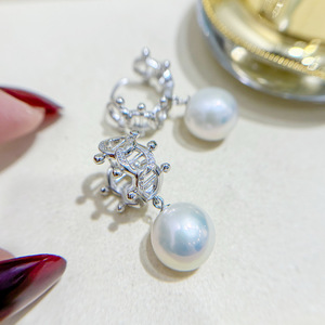 Boucles d'oreilles pendantes en argent S925 à faire soi-même avec perles rondes de 10 à 15 mm et boucle d'oreille vide 22264 avec accessoire en forme de poire - Product Image 1