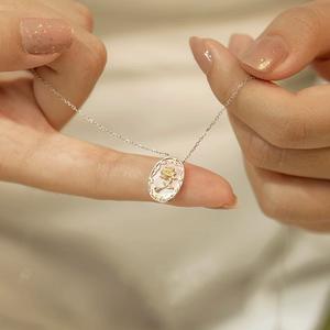 Collier en argent sterling S925 pour femme avec ruban crème et nœud souriant, chaîne de clavicule polyvalente, beauté riche et blanche, accessoire en perles - Product Image 3